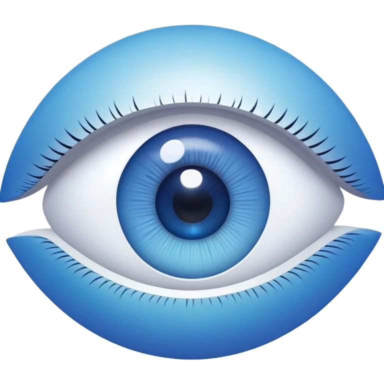 white capital letter O inside almond-shaped gradient eye with silver curved accents on both sides, on circular blue background, symbolizing vision and clarity emoji