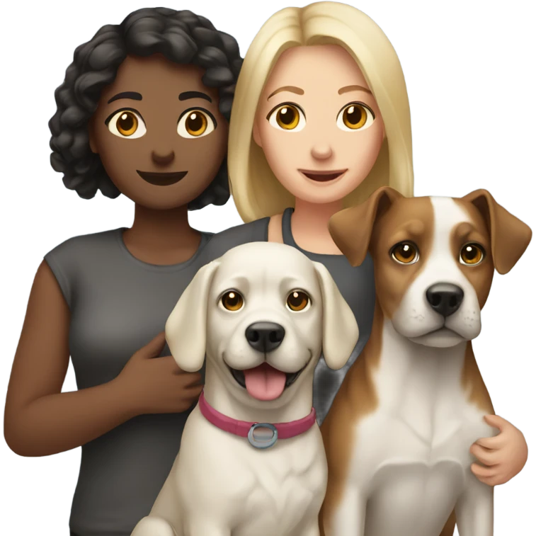 Two human females and three dogs emoji