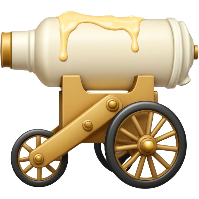 Cannon on wheels that has some mayonnaise dropping out of the front emoji