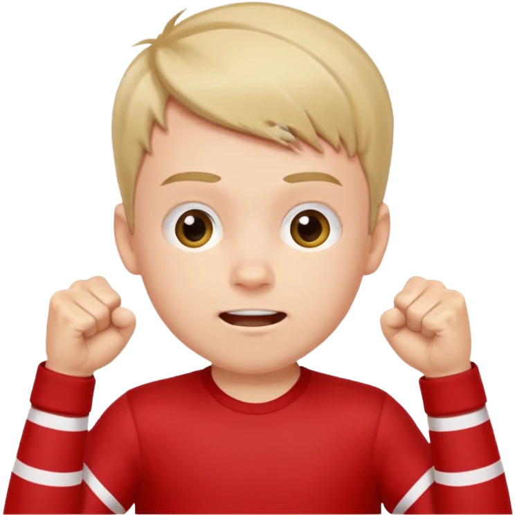 A boy with stripes across his cheeks, raising his fists in excitement. emoji
