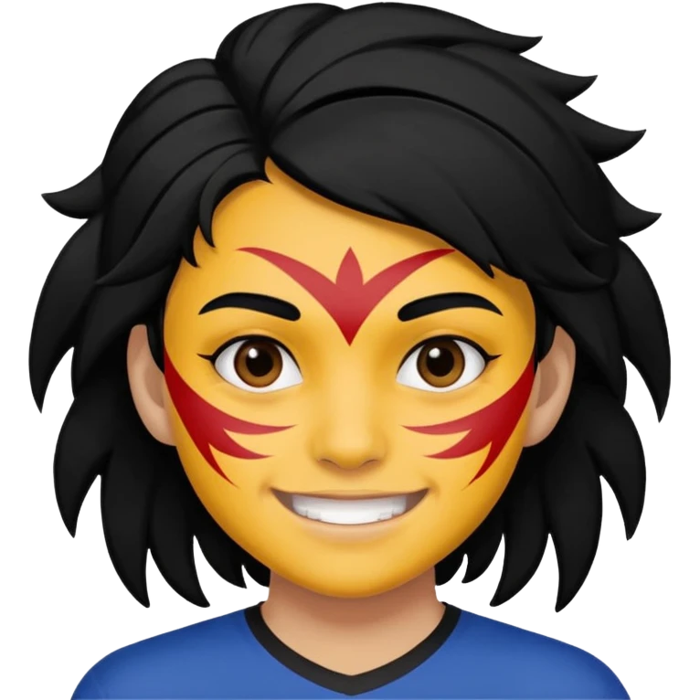 A black hair teen supporter with bold full-face paint, smiling with fierce team spirit. emoji