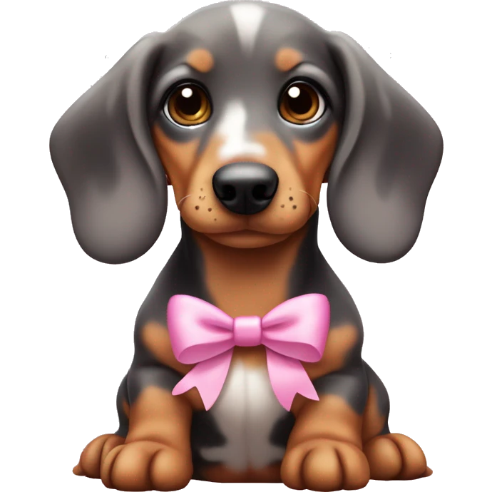 Adorable Merle daschund puppy with a pink bow  emoji