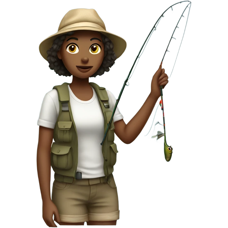Teenage Girl standing in a stream fishing with a fly rod emoji