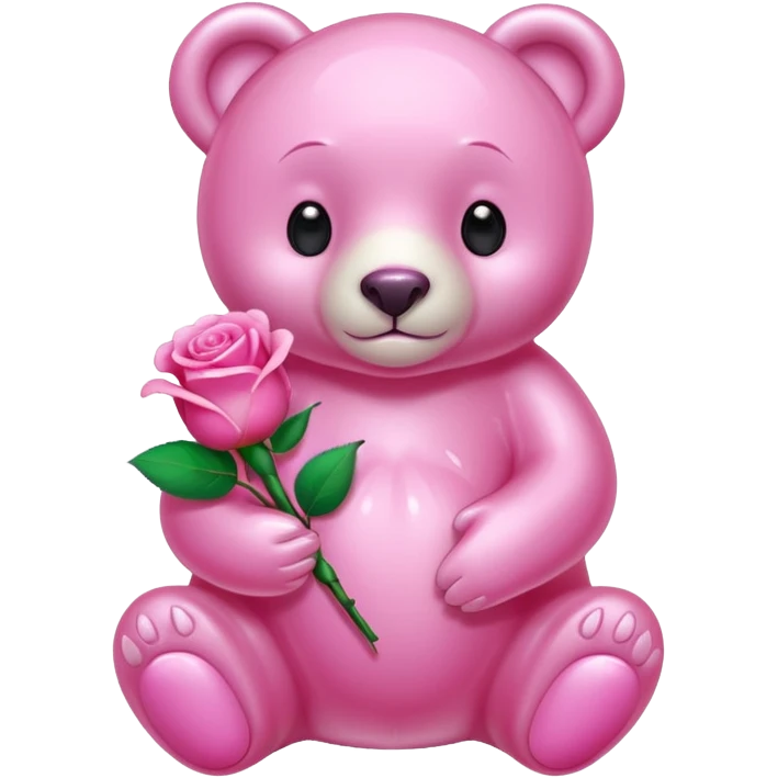 pink glass bear holding a pink rose emoji