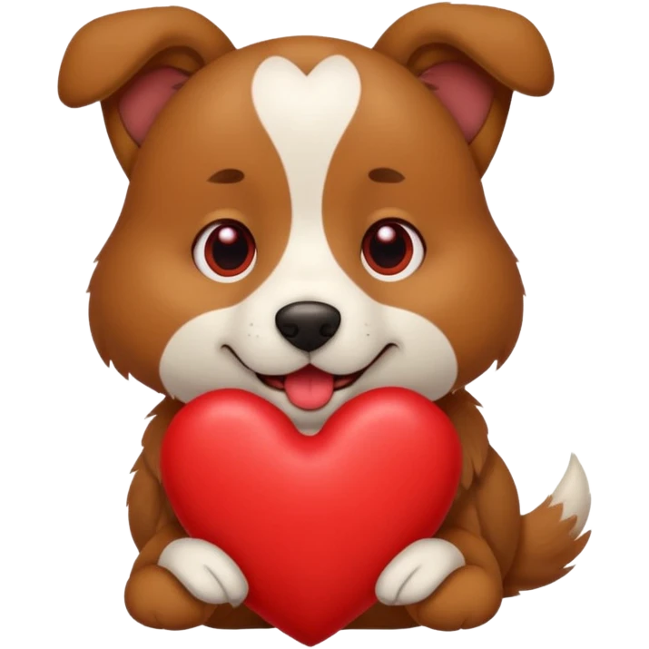 A dog holding a large heart in its mouth (modeled after the dog image attached) emoji