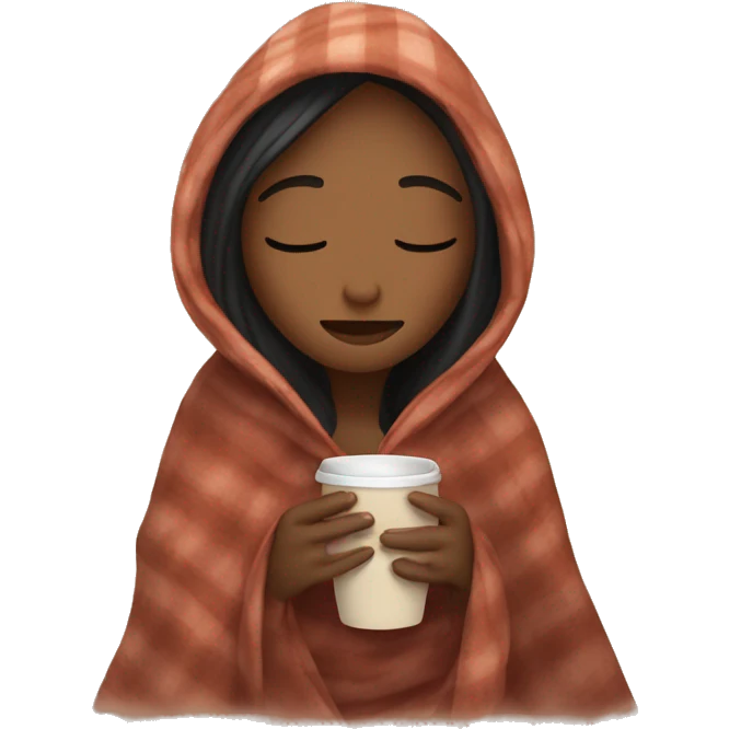 girl inside a blanket sipping coffee eyes closed emoji