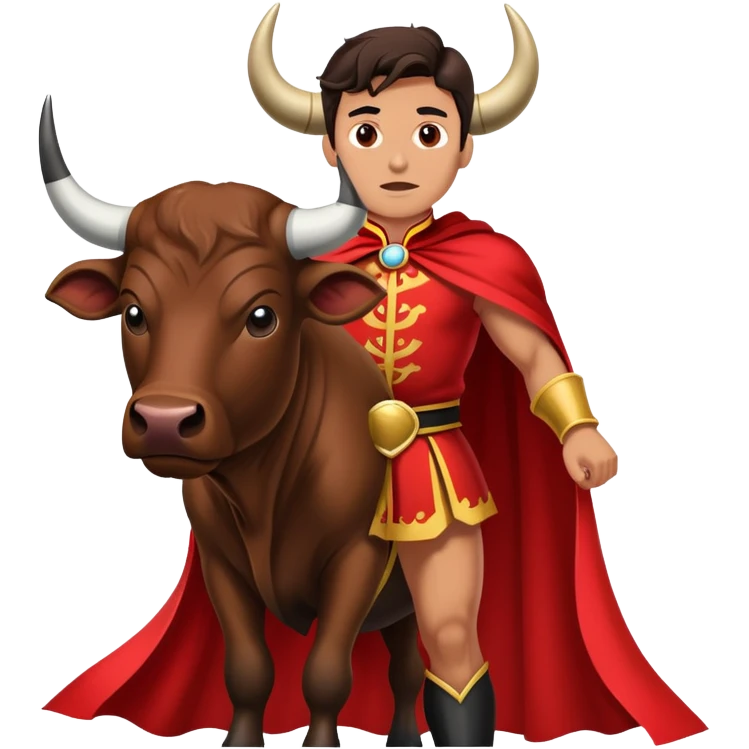 matador with red cape facing a charging bull emoji