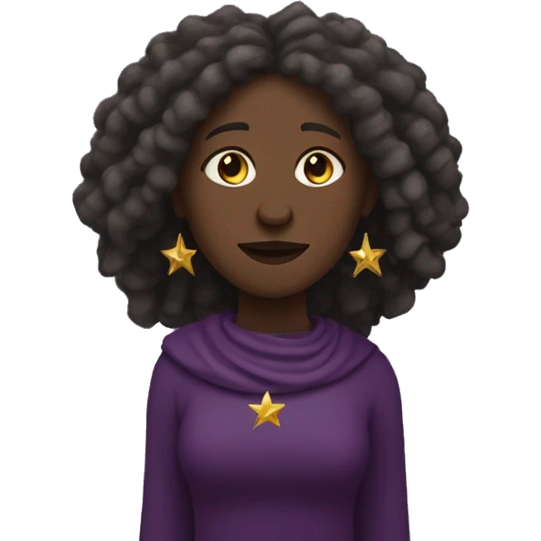 Afro indigenous woman with dread locks twnnwtwnttwnwnttqnt tmmynanagnwtnsttnantanta and dark skin, purple medieval dress holding a golden star. emoji