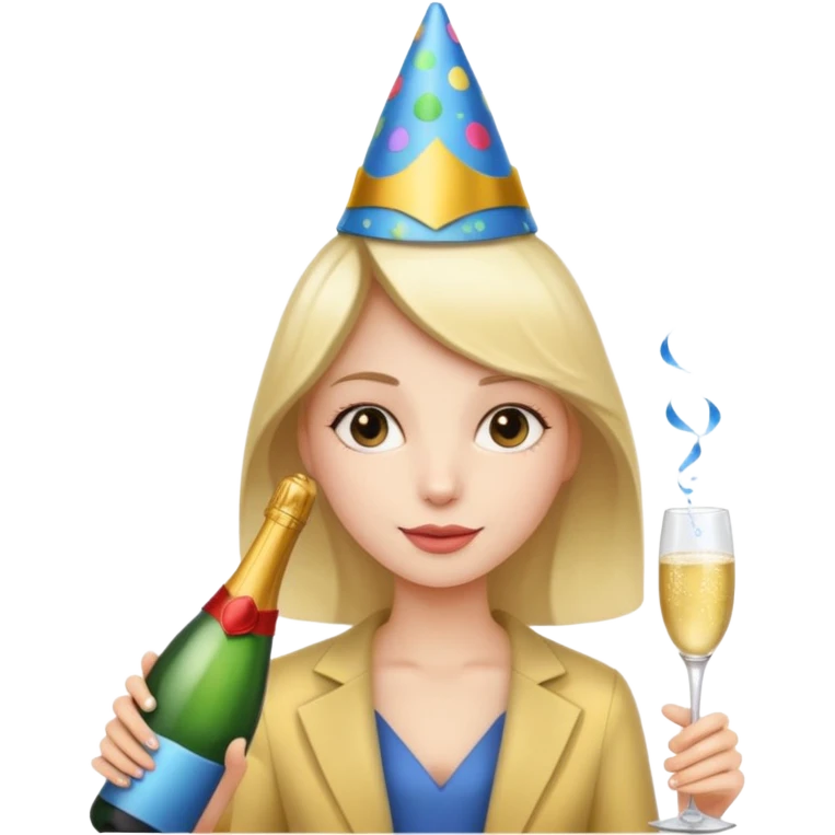 girl with Champagne bottle with party cap emoji