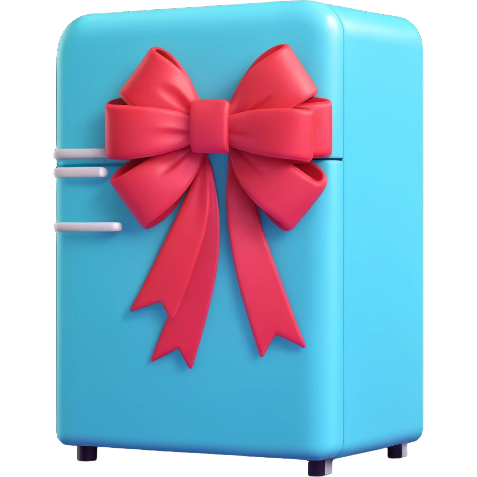 fridge with a big red bow emoji