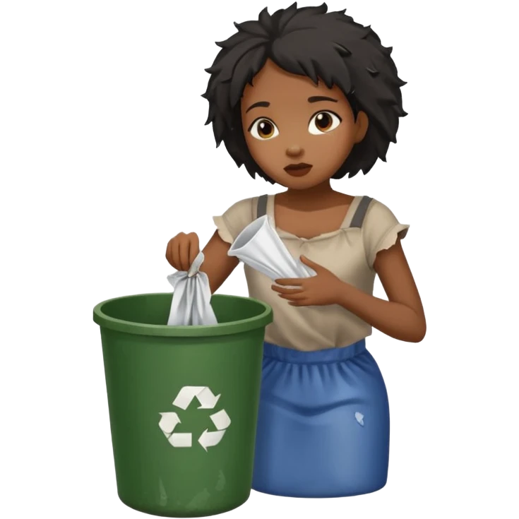 Black girl with ripped clothes eating out the trash can emoji