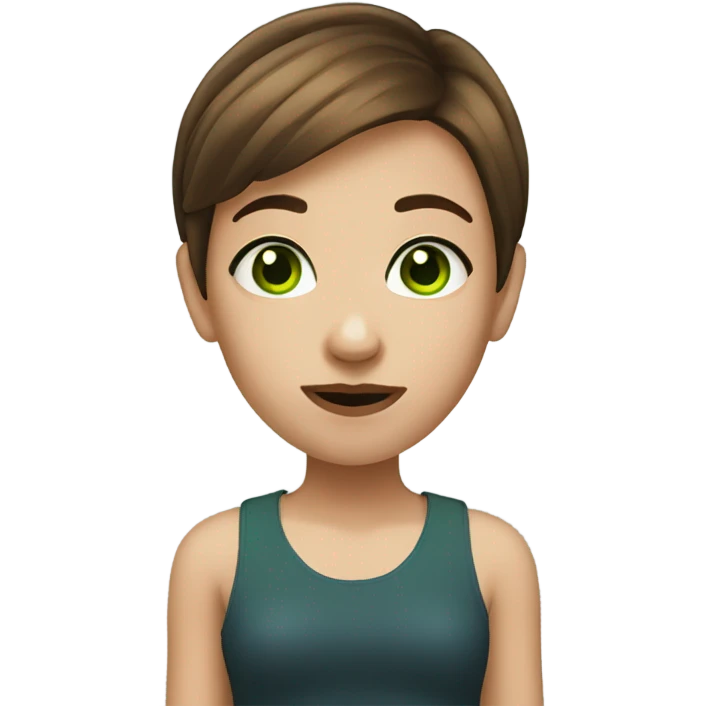 girl with short brown hair, green eyes , and nose ring emoji