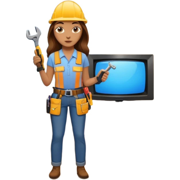 beautiful girl with long brown hair constructing new lounge room area with tv and couch emoji