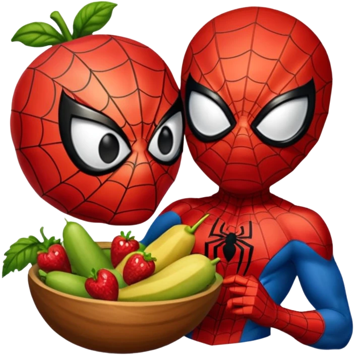 emoji de spiderman comiendo frutas y verduras emoji