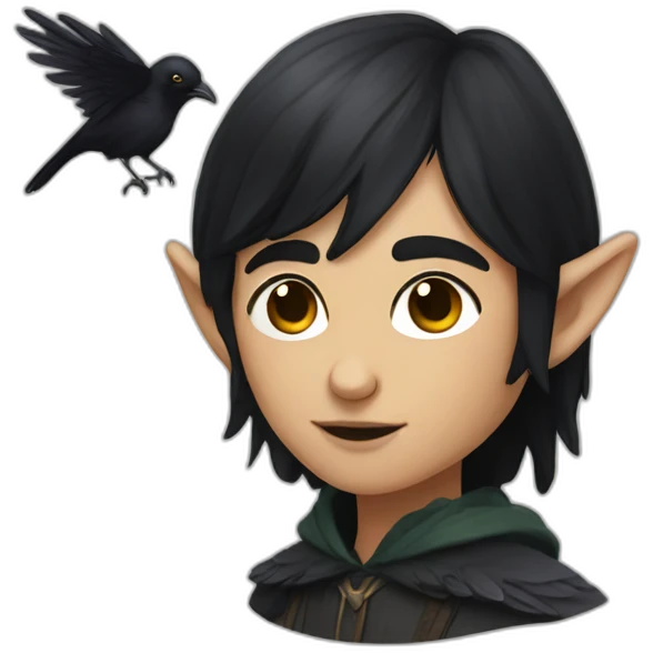 blind elf with black hair and a raven emoji