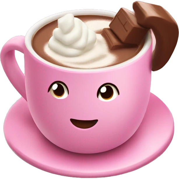 Hot chocolate in pink cup with cream and marshmallows  emoji