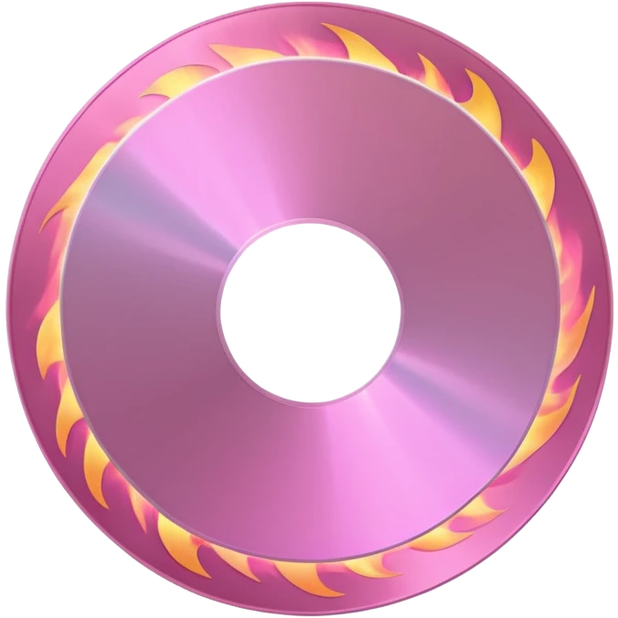 A minimalist CD disc with subtle pink flames, glowing effect emoji