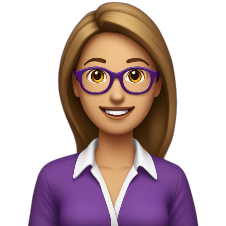 mujer-piel blanca-gafas-sonriendo-camisa morada-pelo corto-castaño emoji