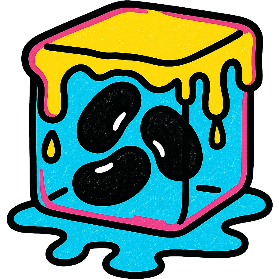 black beans trapped in a melting ice cube, playful, vibrant colors emoji