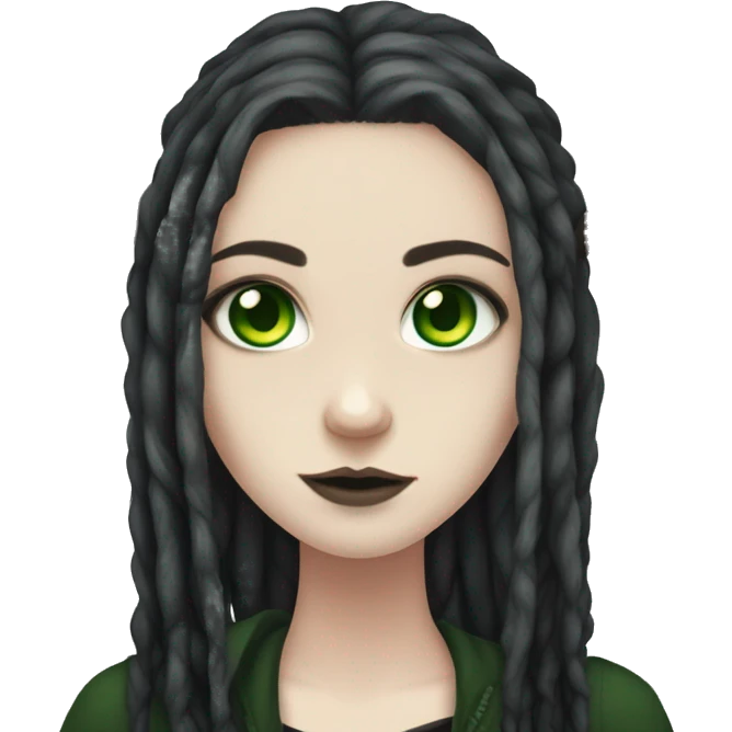 Gothic girl, pale skin, green eyes, dark dread-locks, eyeliner, deer antlers  emoji