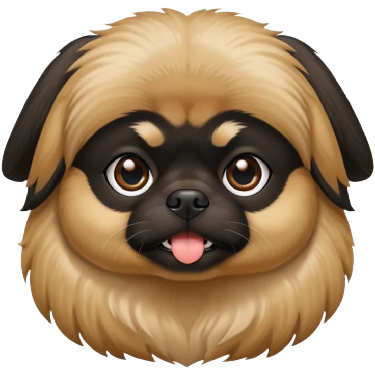 Black and tan Pekingese dog, with a black face and ears, tan snout, black nose, tan brows  emoji
