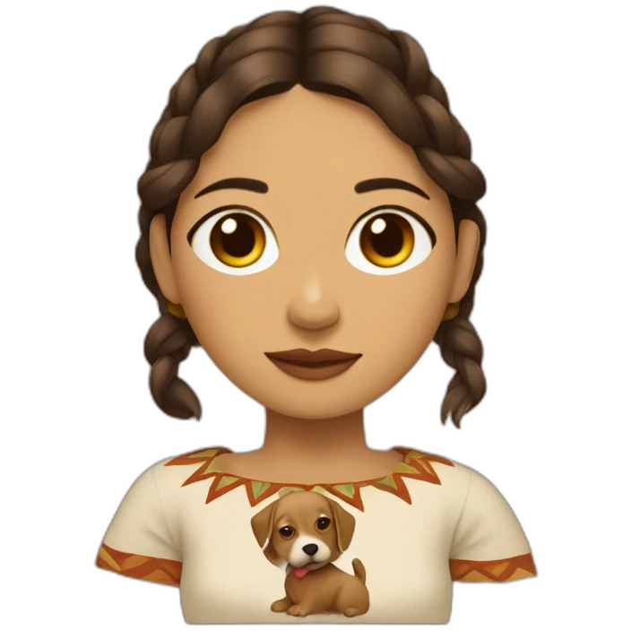 Woman wearing Yucatec huipil with brown puppy emoji