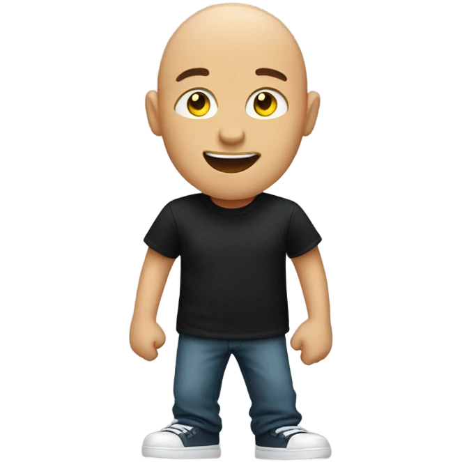 Bald boy in black t-shirt dancing emoji