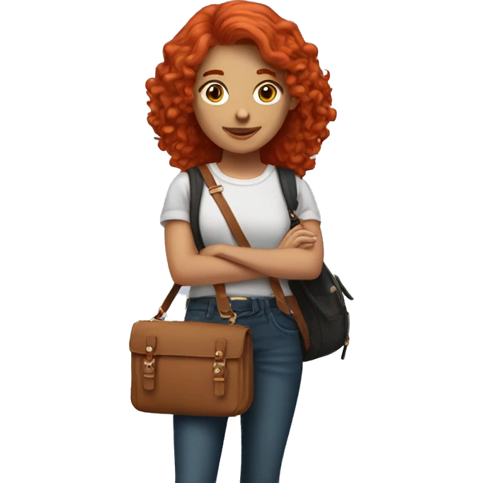 red head student wearing a cross body purse emoji