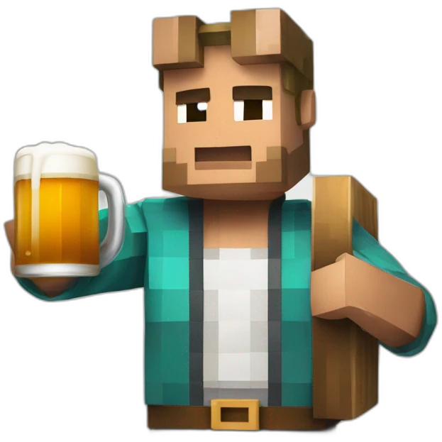 Un personnage Minecraft tenant une bière emoji