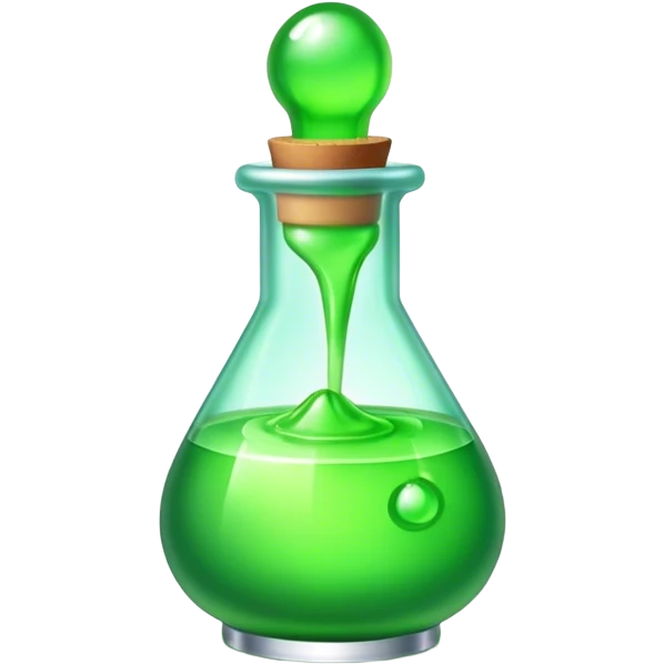 Clash of Clans aesthetic: Cinematic Playful Pixel 3D green health Potion Emoji, rendered in a 3D vector-style similar to standard emojis with minimal shading and bold, simplified shapes. A compact, distinct form with signature details, softly glowing with a pixelated adventure charm. Simplified yet unmistakably iconic, highly detailed and consistent, glowing with a soft radiance and high shine. Stylized with a touch of classic pixel-art charm and a soft glowing outline, capturing the essence of a beloved gaming relic with a friendly, playful manner! emoji