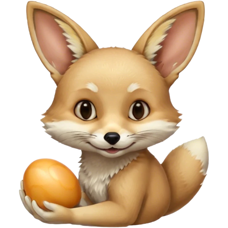 fennec carrying an unpeeled egg with his mouth emoji