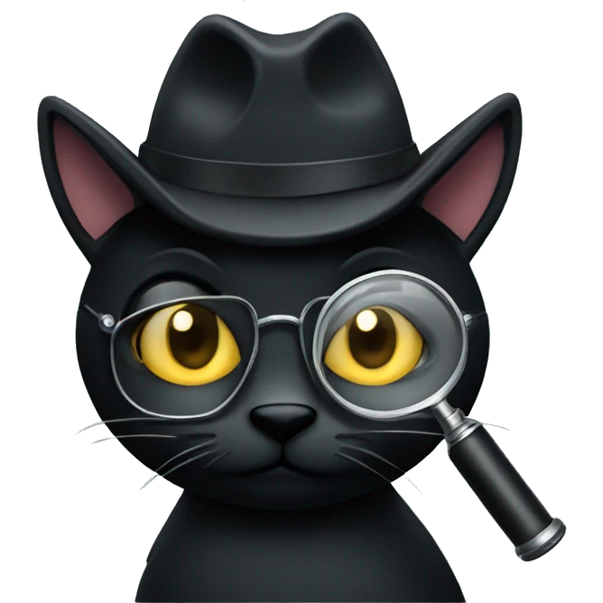 Black cat detective with magnifying glass  emoji