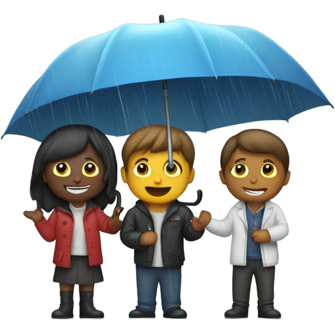 4 friends with umbrella playing with a ship in the rain emoji