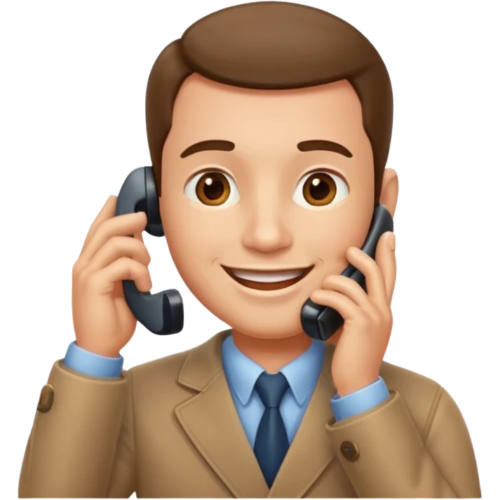 3D emoji style man talking on phone, holding a smartphone to his ear, smiling, rounded face, soft shading, glossy texture, Apple iOS emoji style, clean white background, centered, high detail, sticker style
 emoji