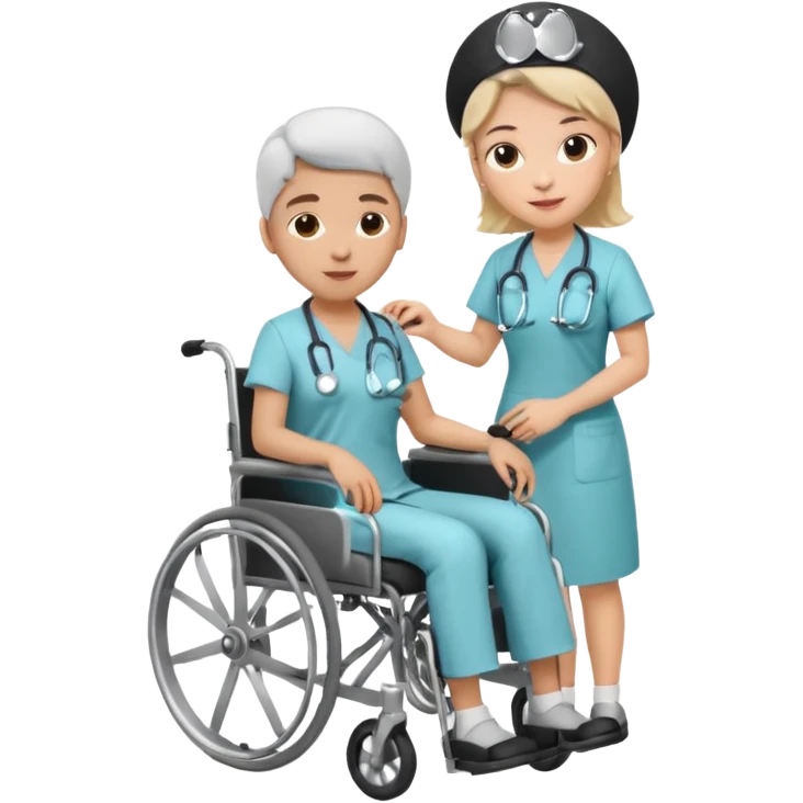 a nurse is taking care of a person in wheelchair emoji
