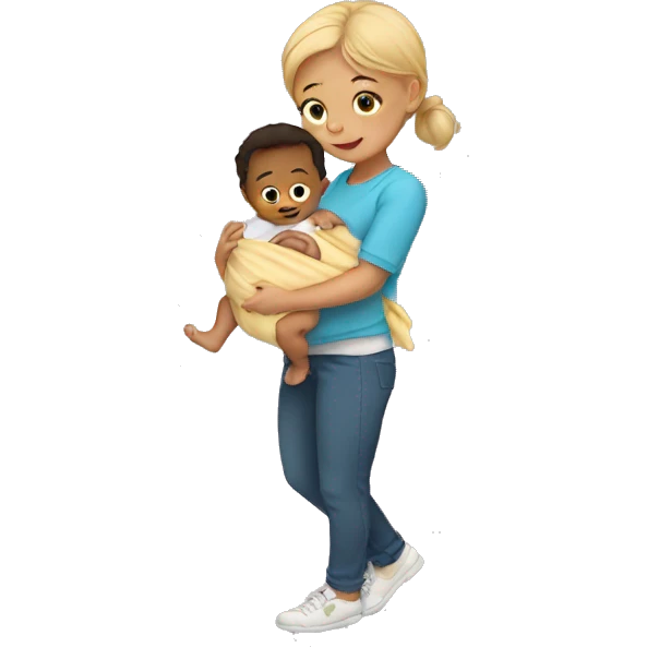 Toddler carrying newborn baby emoji