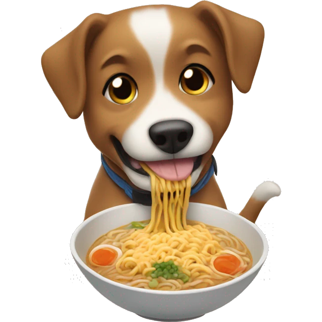 Dog eating a bowl of ramen emoji