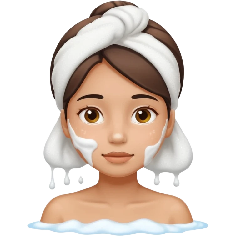 girl washing face with foam, relaxed expression emoji