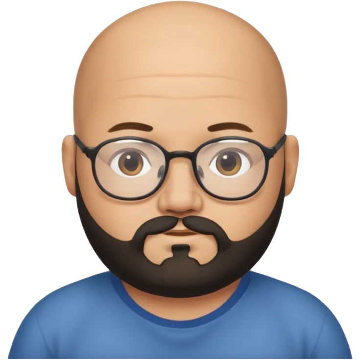 bald on top and hair on sides, chubby face, with glasses and black beard emoji