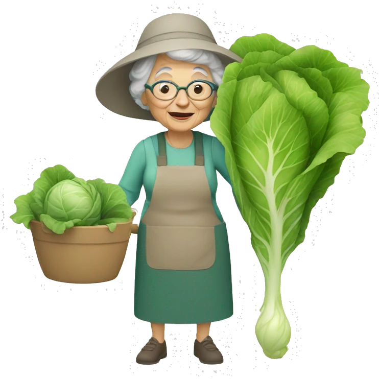 Granny in garden with cabbage emoji