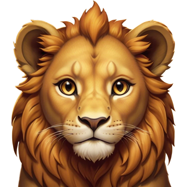 Cinematic Noble Lio Cub Portrait Emoji, Poised and regal, with a powerful, muscular build and a majestic, tawny mane, deep-set soulful amber eyes, Simplified yet sharp and sophisticated features, highly detailed, glowing with a warm, dignified glow, high shine, intelligent and fierce, stylized with an air of wild majesty, focused and attentive, soft glowing outline, capturing the essence of a watchful and confident king, so majestic it feels as though it could roar out of the screen with effortless authority! emoji