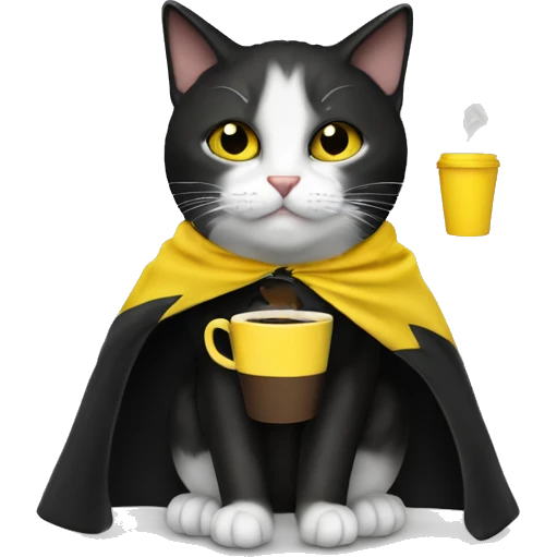 Cat drink to  coffee,  black and yellow cape emoji