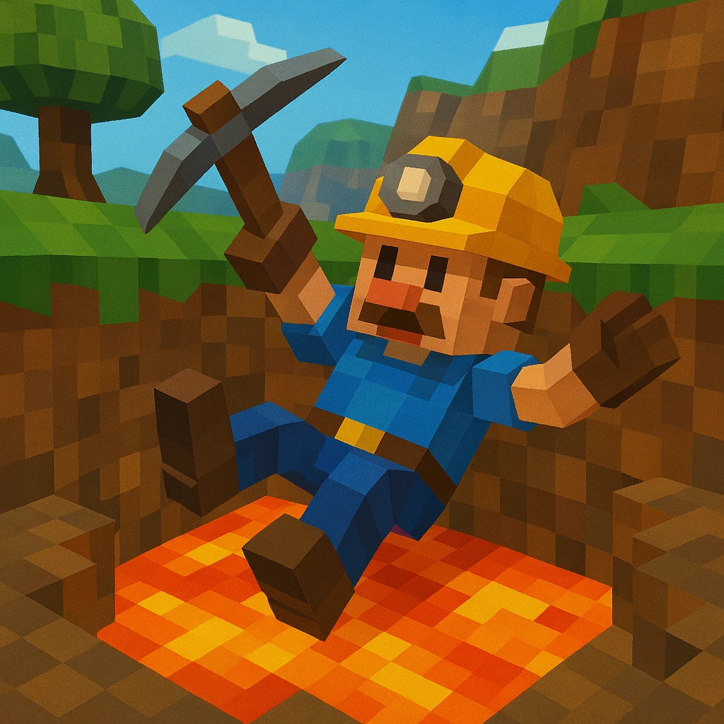 Miner digging straight down and falling into lava.
 emoji
