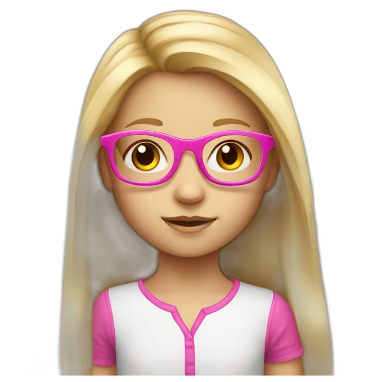 blond child girl with shoulder long hair and pink glasses emoji