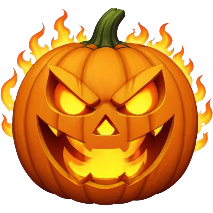 a scary pumpkin with claws and a dangerous face, emiting fire from its ears and hands emoji