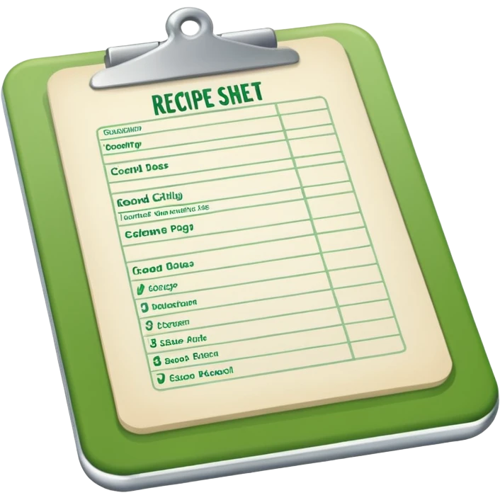 Small icon emoji of recipe sheet, minimum details, green #36a767 main color emoji