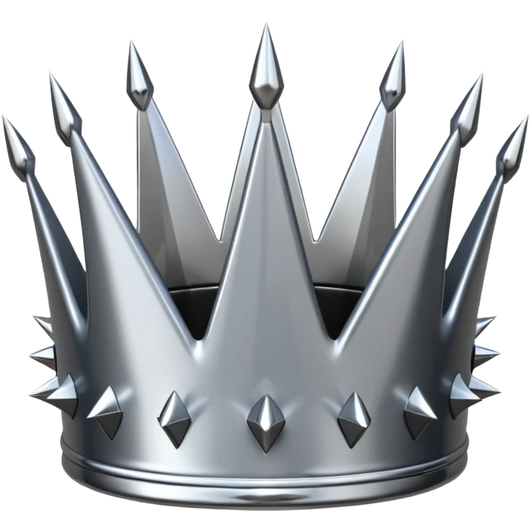 A spiked crown emoji made of silver chrome, sharp yet rounded metallic spikes, glossy reflections, aggressive luxury swag aesthetic, iOS emoji style, centered, clean white background emoji