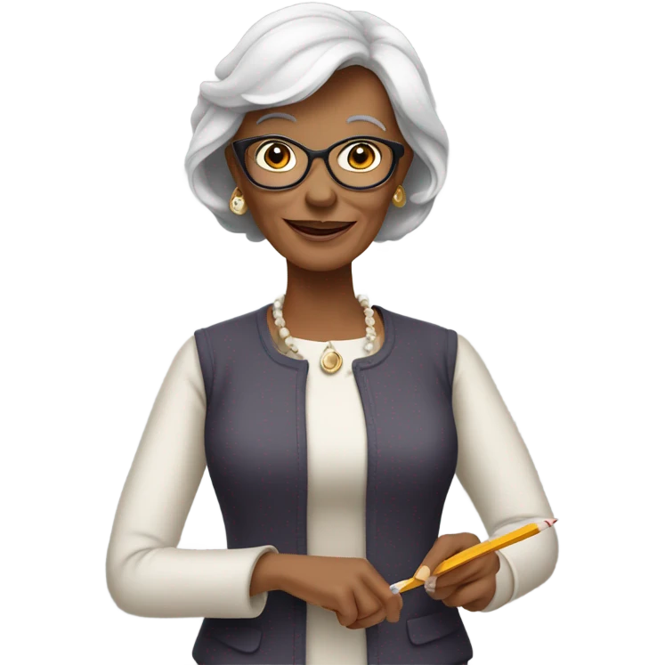 elegant 60-year old woman with a pencil in hand emoji