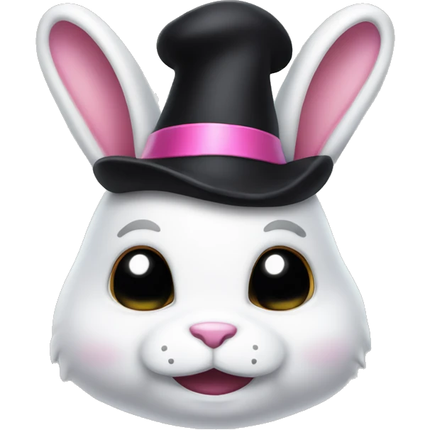 white rabbit similar to My Melody with a black devil's tail, wearing a black jester's hat that features a pink skull clip at the center of her forehead emoji