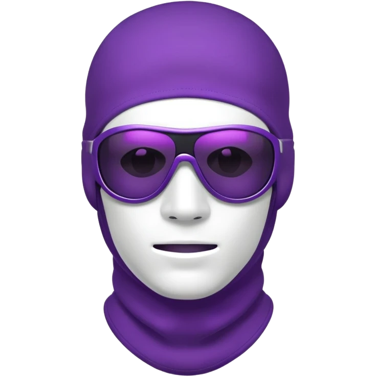 shirtless athletic man with white skin, wearing a purple balaclava face mask and purple sunglasses with black tinted lenses emoji